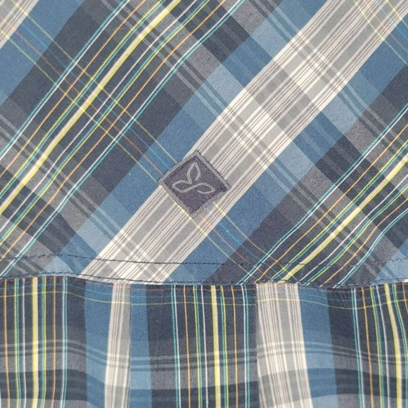 Prana Shirt Men's Size Large Multi-color Plaid Short Sleeve Button Front Logo - Picture 8 of 8